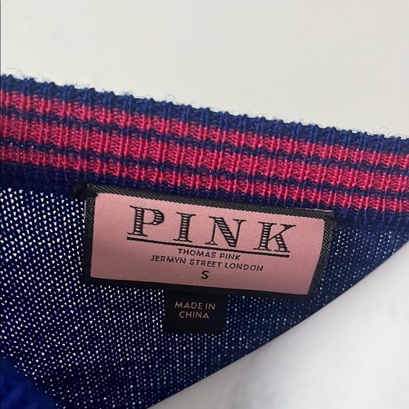 Thomas Pink Blue Men's V Neck Sweater Merino wool Size S - Picture 2 of 8